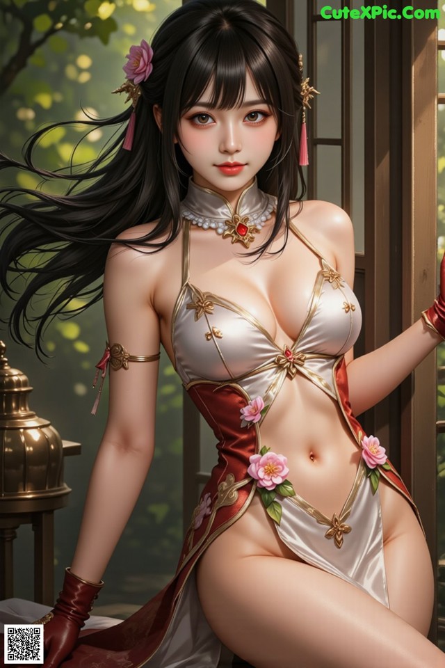 Hentai - The Frozen Elegance That Melts Starlight Set.1 20250104 Part 19 No.cc28b3 A woman in a white and red lingerie sitting on a window sill.
