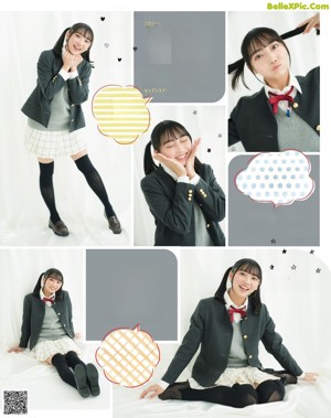 A girl in a school uniform is posing for a magazine.