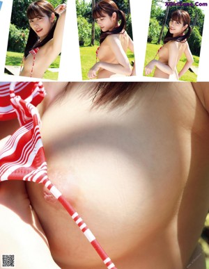 A series of photos of a naked asian woman posing in the grass.