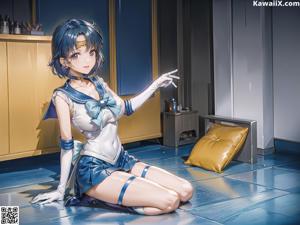 A girl in a sailor outfit holding a sparkler.