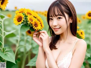 A woman with a flower crown on her head posing naked.