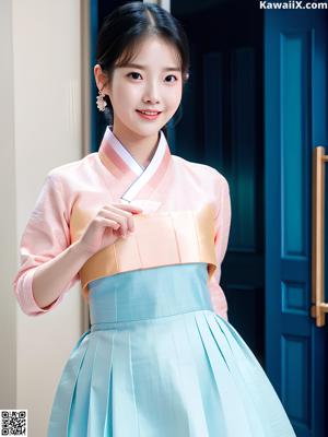 A woman in a pink dress posing for a picture.