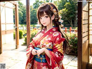 A woman in a kimono is posing for a picture.