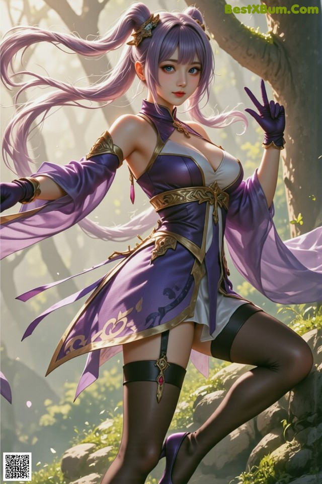 Hentai - Sovereign of Lightning in Exquisite Garb Set.1 20250125 Part 9 No.d192b4 A woman in a purple dress and purple gloves posing for a picture.