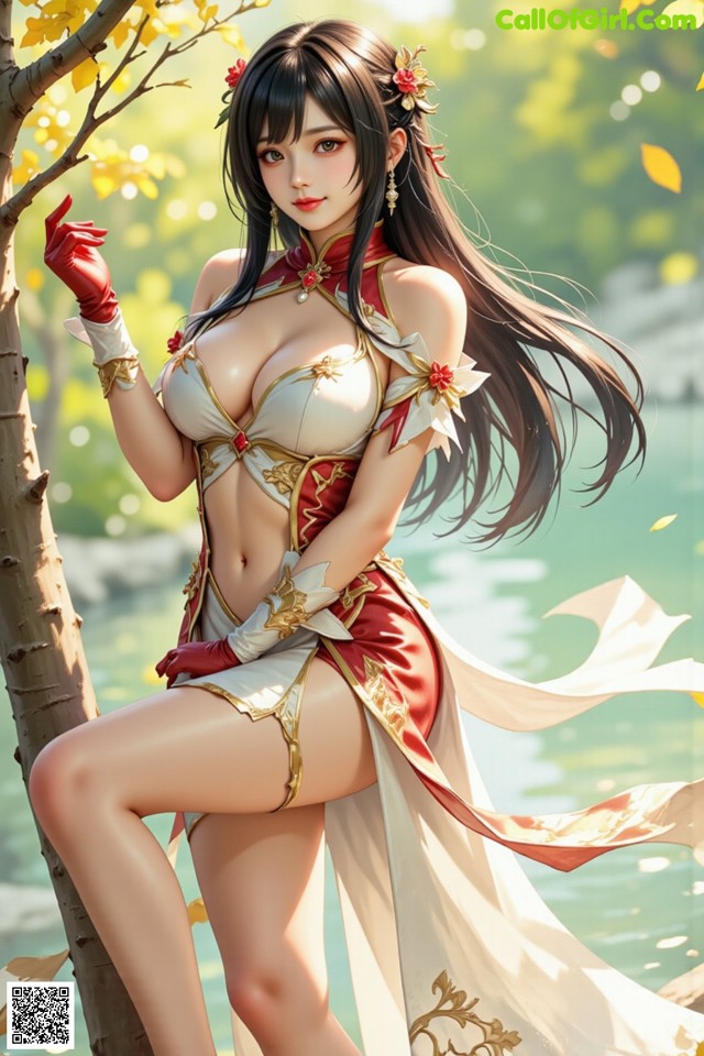 Hentai - The Frozen Elegance That Melts Starlight Set.1 20250104 Part 4 No.f1a175 A woman in a red and white outfit sitting on a tree.