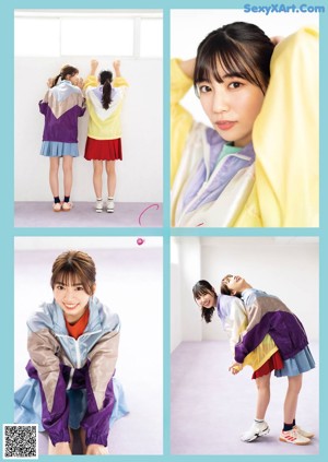 A collage of photos of a group of young women posing for a picture.