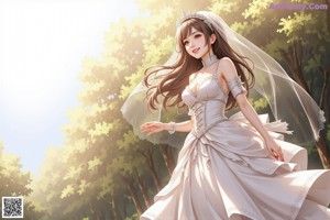 A woman in a wedding dress posing for a picture.